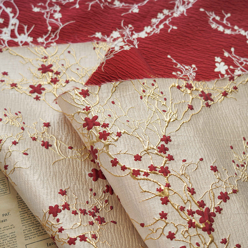 Luxury Home Textiles Usa - Luxo vermelho flor de ameixa tecido